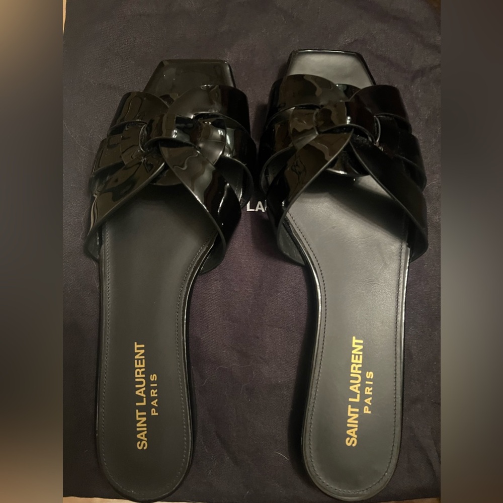 Saint Laurent Tribute Black Patent Leather flat mule, size 37 1/2, used